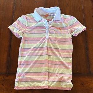 Puma Women’s Polo Shirt - Pink, Yellow, and White Stripes